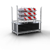 SET | with 30 traffic panels and accessories | on top part and storage and transport pallet | with foil RA1/A, red/white | on both sides hatched | Plastic beacon type 60